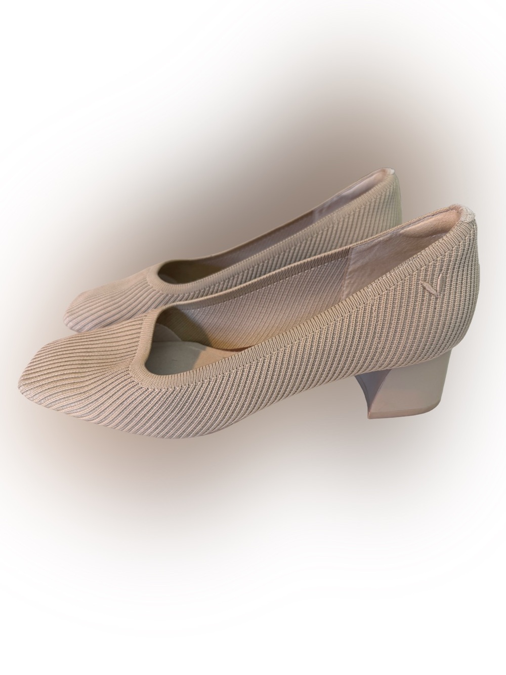 Women's Low Block Heel Knit Pumps in Light Beige